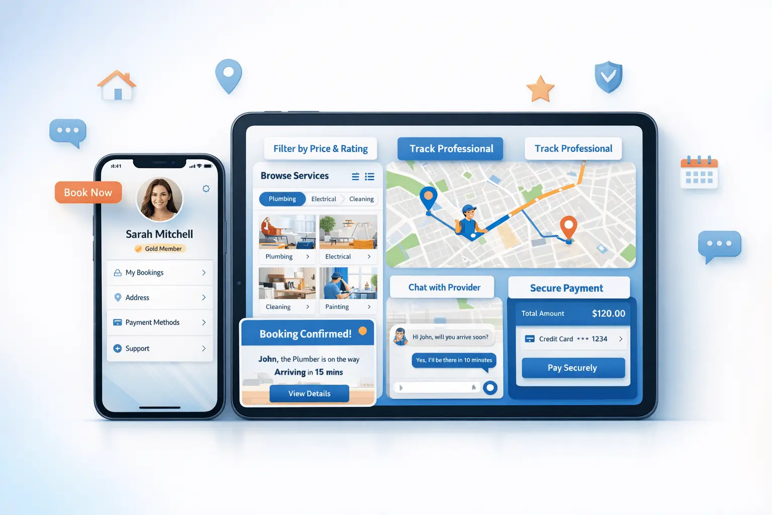 A customer-friendly interface that enables them to explore services, book professionals and easily conduct activities both through mobile or web.